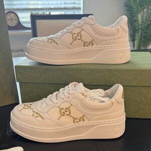 Gucci Women's Gold GG White Sneakers size 38